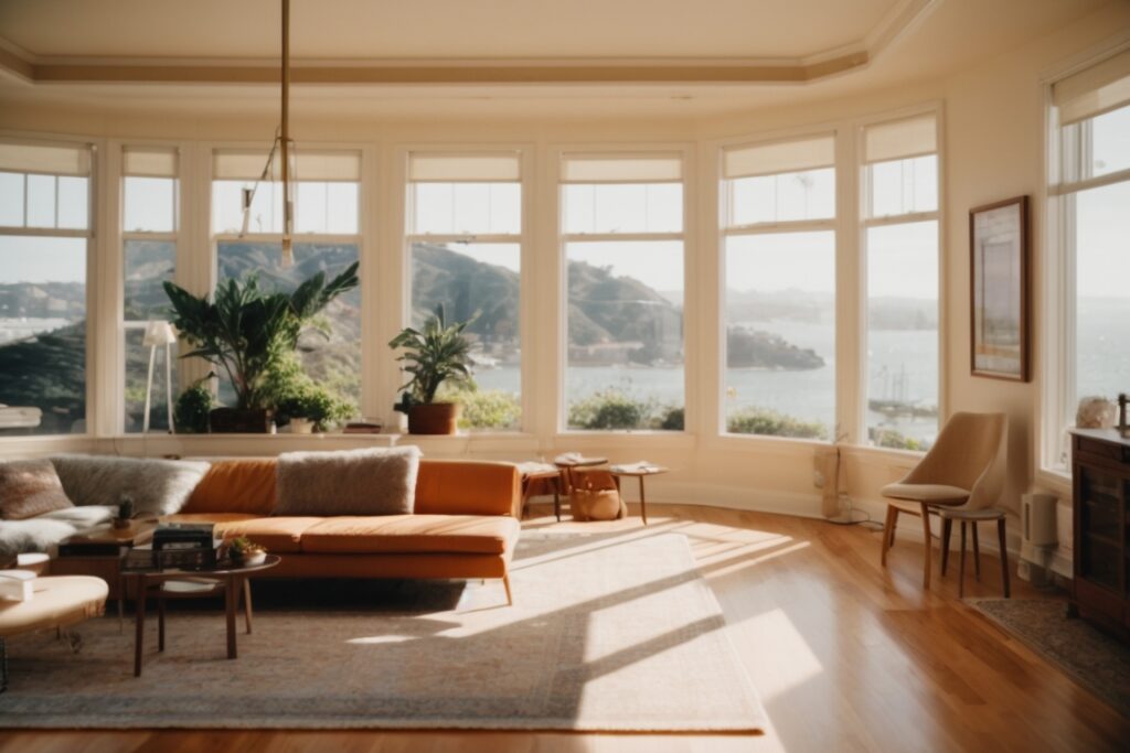 San Francisco home interior with opaque windows and visible heat reduction film