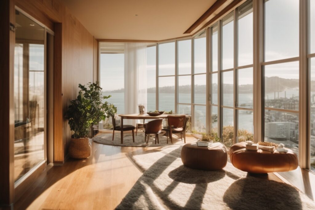 San Francisco home interior with sunlight filtering through window film