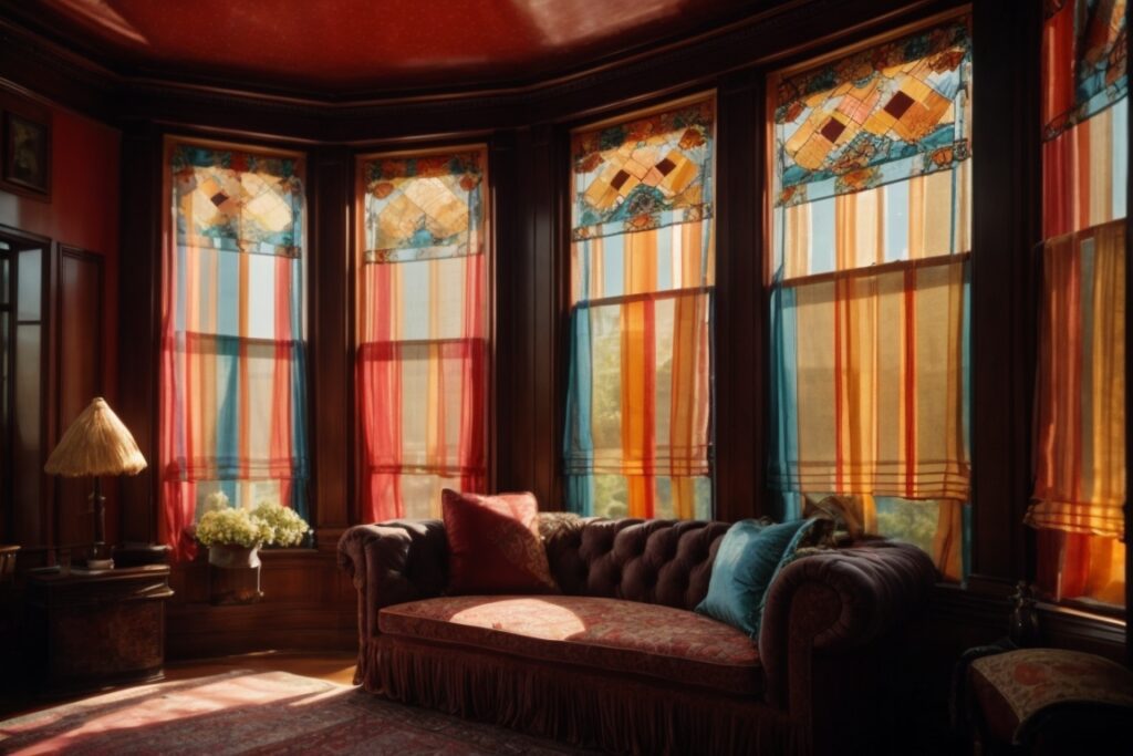 Victorian house interior with UV protection window film, preserving vibrant fabrics and artwork