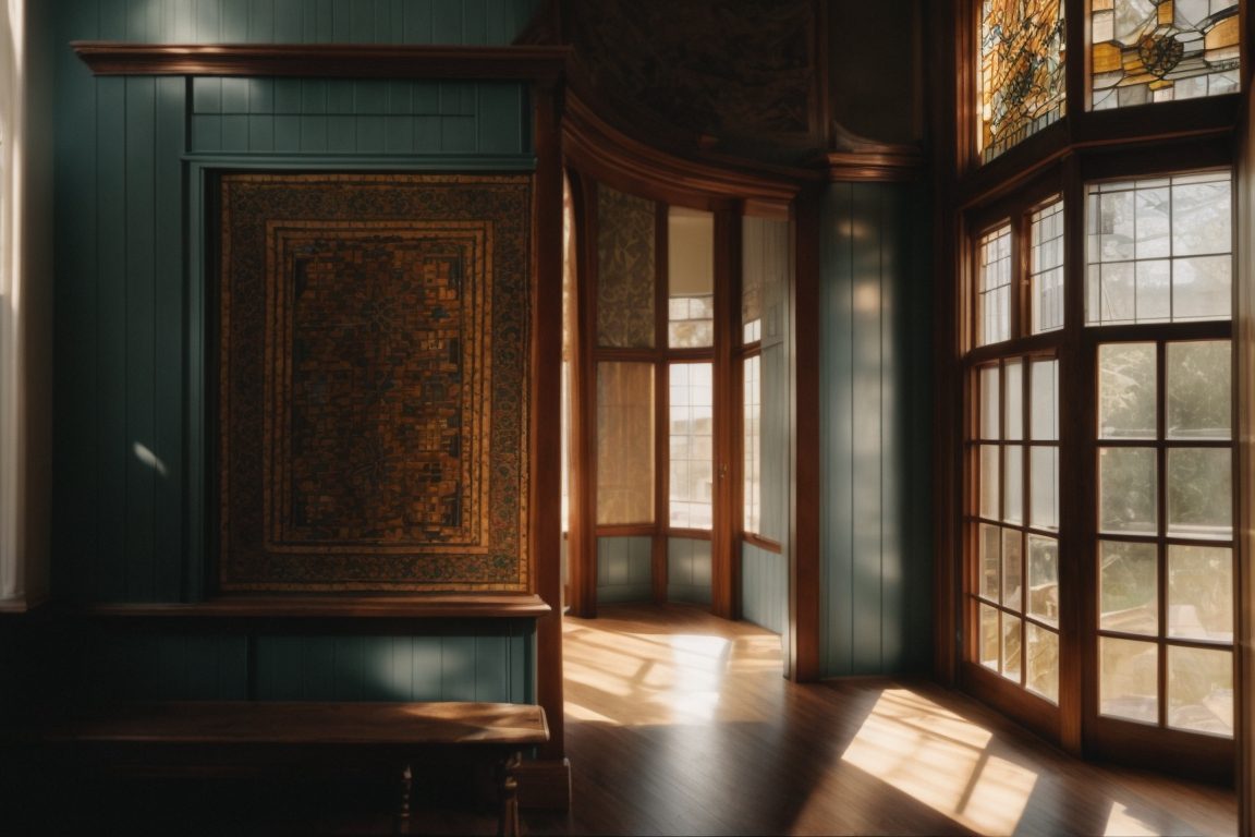Sunlight filtering through treated windows in a historic San Francisco home