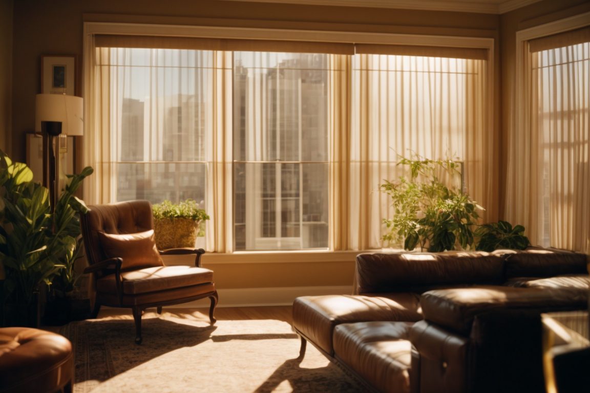 San Francisco home interior with sunlight filtering through tinted windows