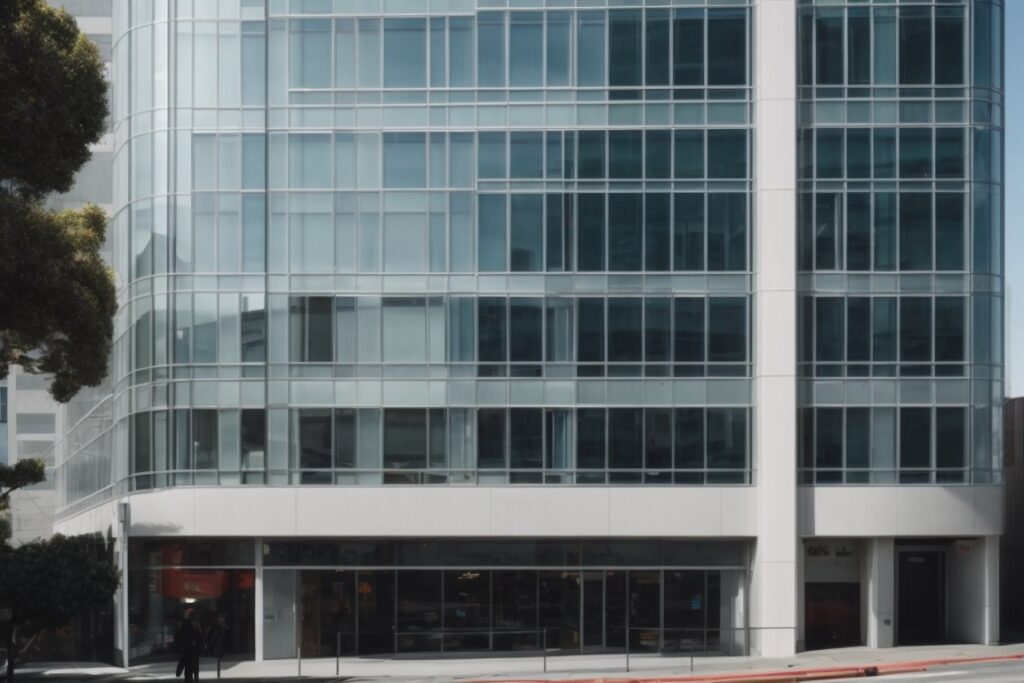 modern glass-clad building in San Francisco with energy-efficient window film