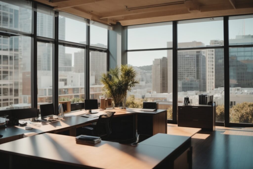 San Francisco tech startup office with decorative tinted windows