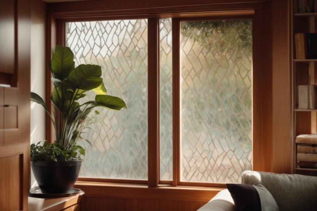 Interior of San Francisco home with decorative frosted window film