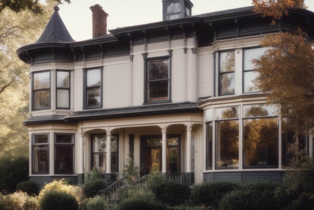 Victorian home with tinted windows and sunlit interior