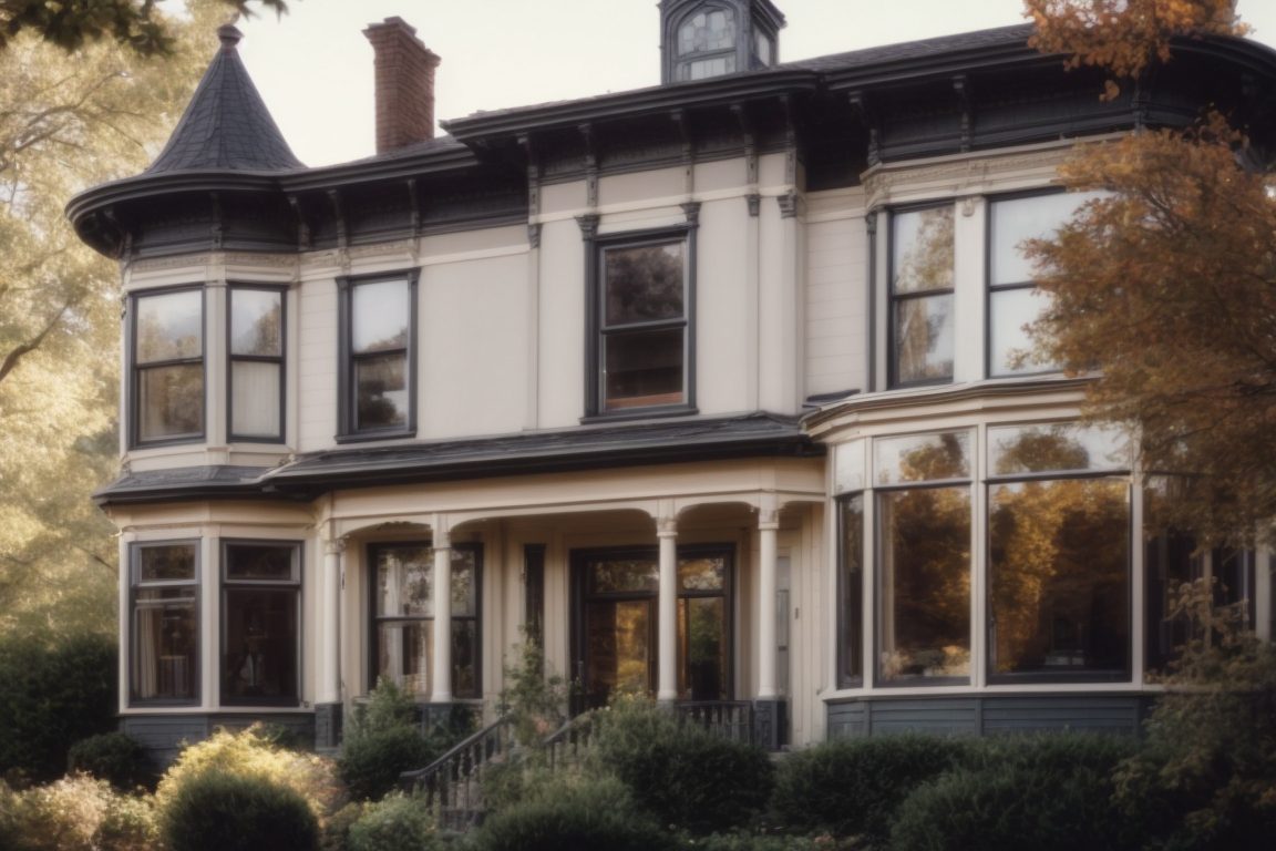 Victorian home with tinted windows and sunlit interior