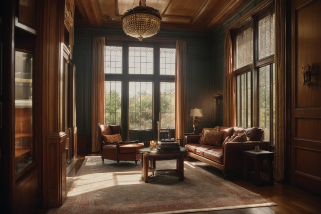 Interior of a historic San Francisco home with visible UV protection window film